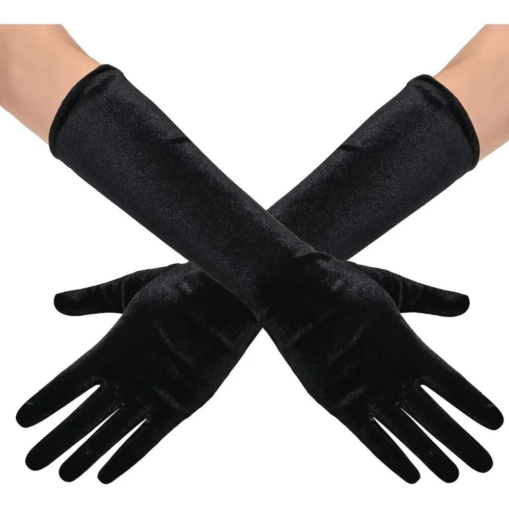 Women's Black Short Velvet Gloves Design Flapper Party Tea Costume Accessories